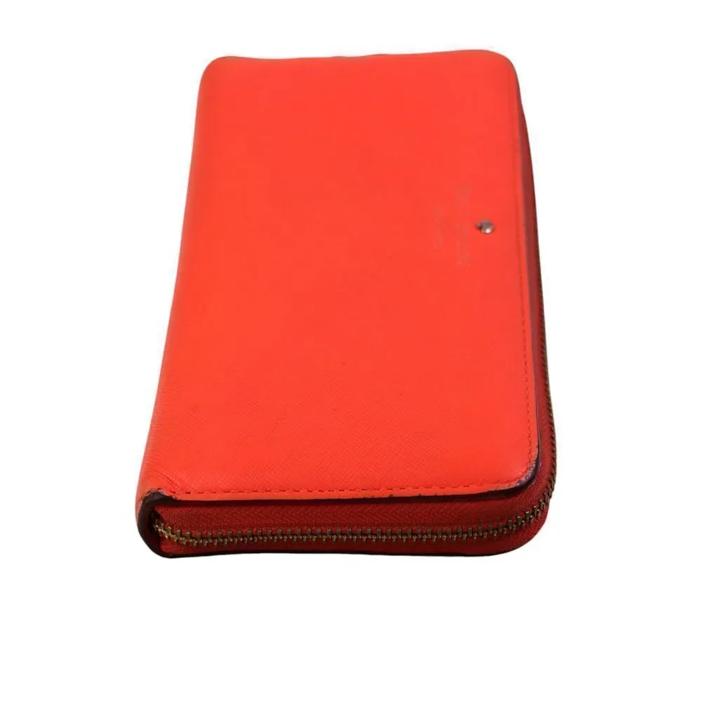 kate spade new york RED GENUINE LEATHER LOGO ZIP AROUND ID CARD WALLET CLUTCH